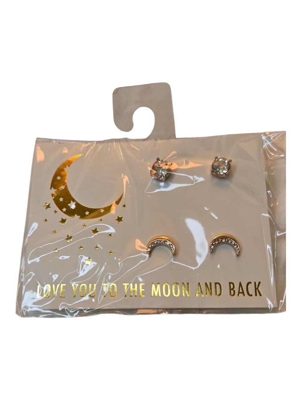 Moon & Crystal Stud Earring Set - Gold and Clear Lane Bryant Jewelry NEW